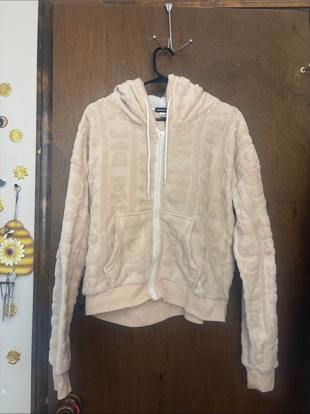 Weekenders Cream Plush Teddy Zip-Up Hoodie Jacket